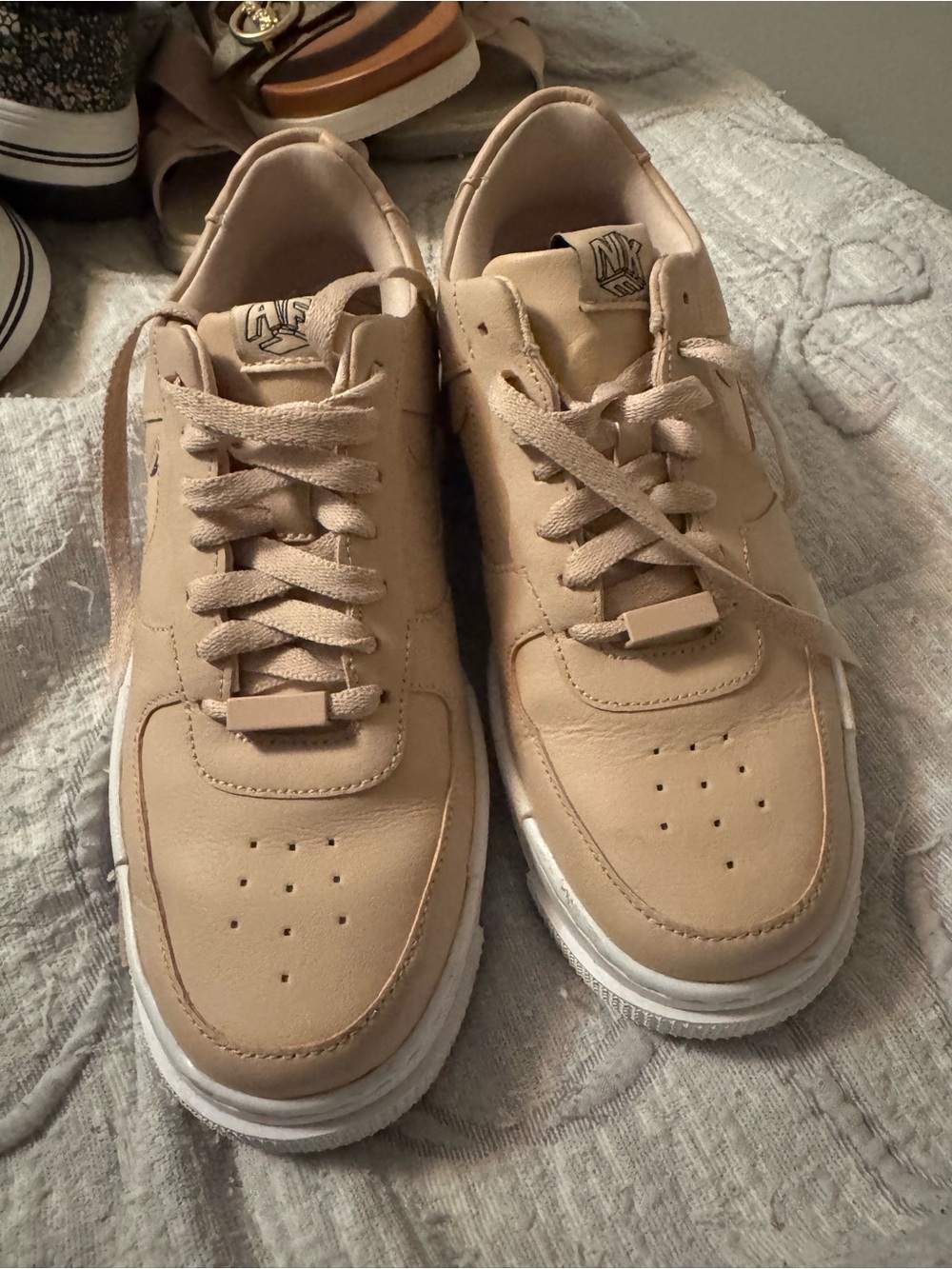 Nike Women Beige Leather Low-Top Sneakers